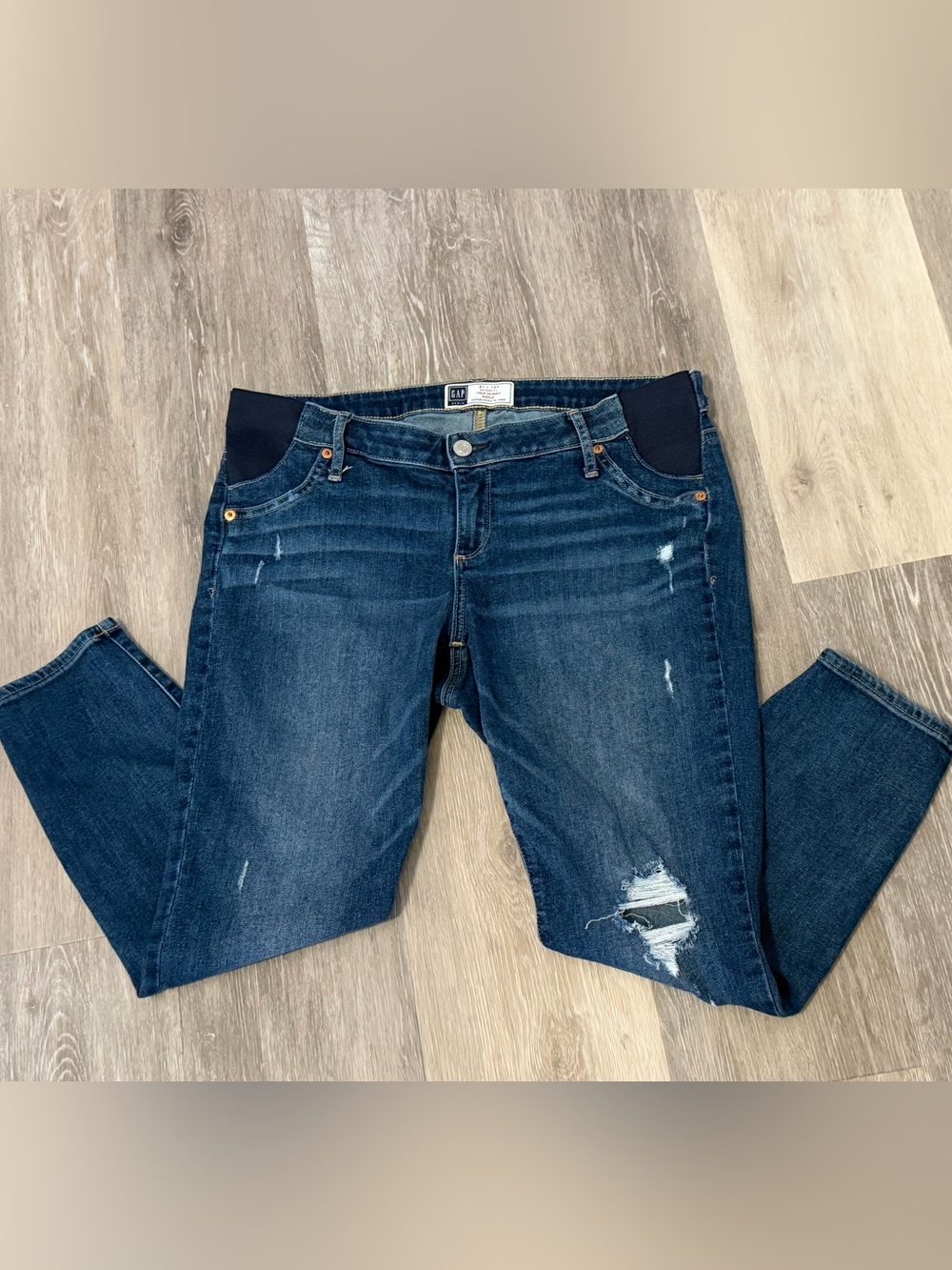 GAP Maternity Dark Blue Distressed Skinny Jeans